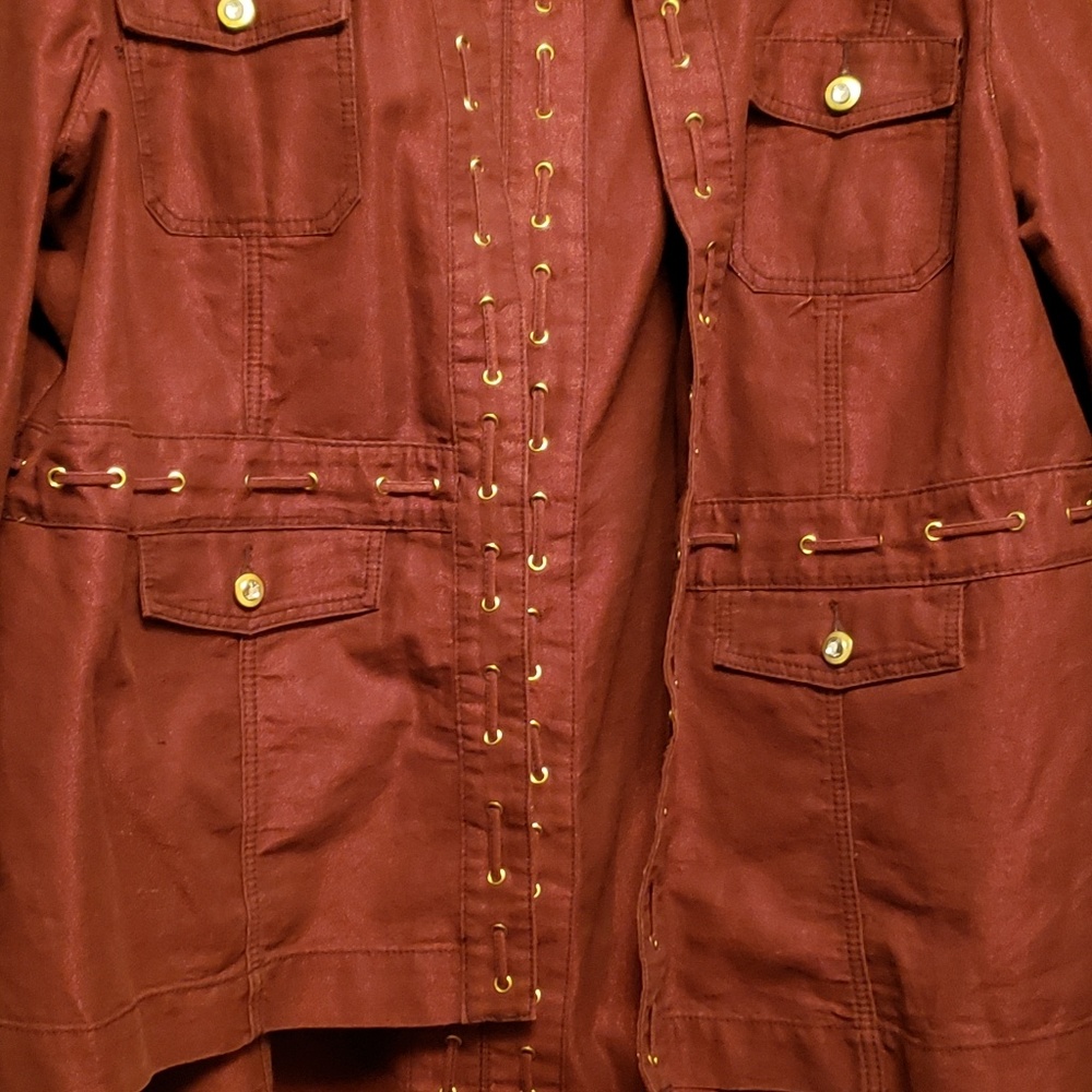 Burgundy denim laced grommet skirt suit